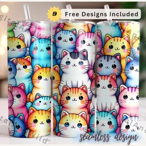 Cute Cat Tumbler Wrap Bundle - 20oz Skinny Tumbler Designs - Sublimation Cat png - Cat Lover&#39;s Gift - Instant Digital Download