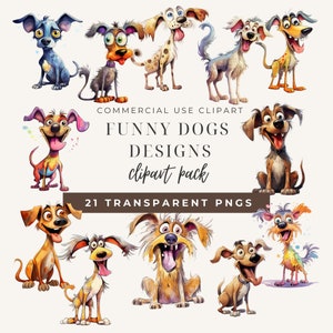 Bundle de cliparts chiens drôles, clipart chien original, Images numériques prêtes à imprimer, usage commercial, fabrication de cartes, création numérique