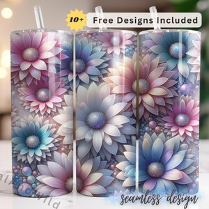 3D Flowers Tumbler Wrap - 20oz Skinny Tumbler Sublimation Design - Floral Tumbler PNG - Patel Flowers Sublimation Design - Instant Download