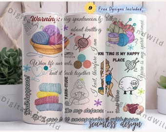 Funny Knitting Tumbler Wrap Design: Yarn-Titude PNG (Digital Download)