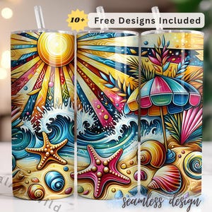 Ocean Tumbler Wrap - 20oz Skinny Tumbler Beach Wrap - Digital Download Sublimation Graphics - Instant Download