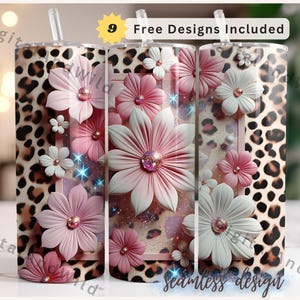 3D Flowers Tumbler Wrap png, 20 oz Skinny Tumbler Sublimation PNG, Seamless Floral Design, Pink Daisy Flower Tumbler Wrap, Instant Download