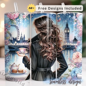 London Tumbler Wrap - 20oz Skinny Tumbler Design - Stylish Drinkware - Big Ben London Sublimation - Instant Digital Download PNG