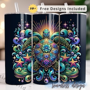 Turtle Tumbler Wrap - 20oz Sublimation Design - Ocean Theme - Ocean Life Seamless template - Digital Download PNG