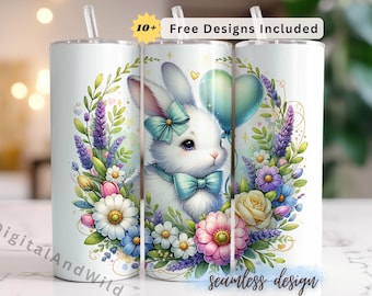 Bunny Tumbler Wrap PNG: Easter Rabbit Design (Digital Download)