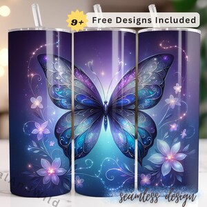 Midnight Dream Butterfly Tumbler Wrap - 20oz Skinny Tumbler Design - Butterfly Sublimation Seamless Tumbler wrap - PNG Digital Download
