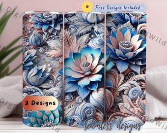 3D Floral Tumbler Wrap: Seamless Flower Design (Digital Download)