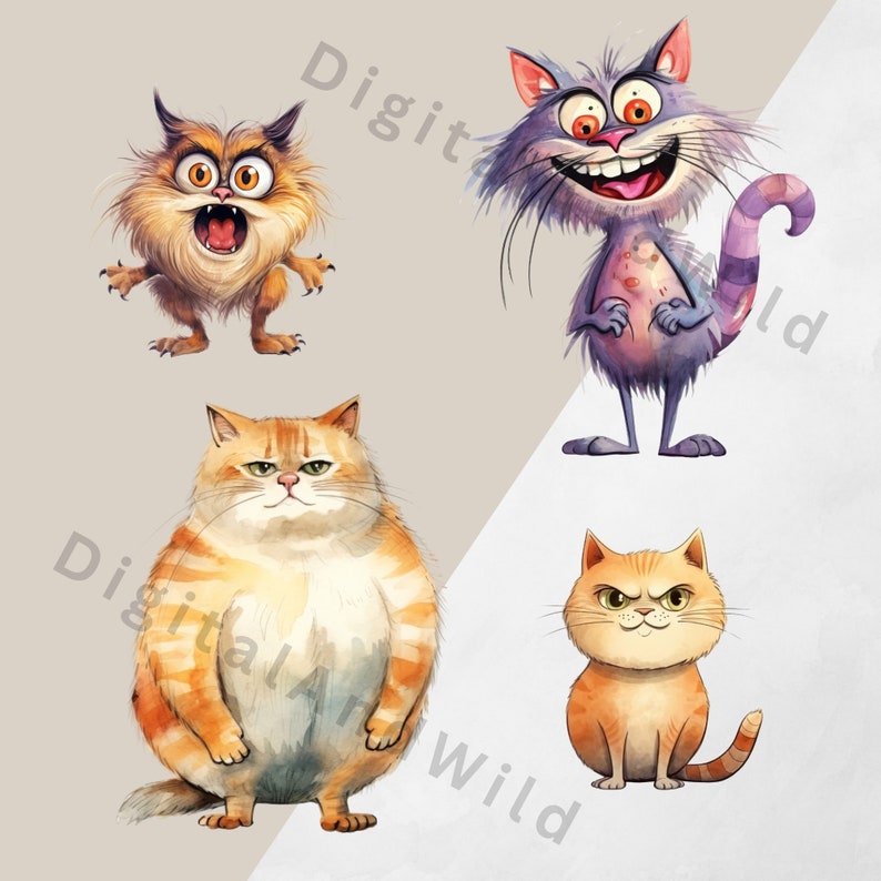 Funny Cats Watercolor Clipart Bundle: 21 PNG Files (commercial Use) - Etsy