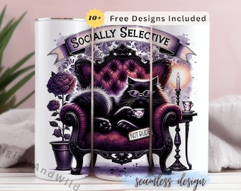 Sarkastische Katzenbecherverpackung PNG, 20 Unzen Skinny Sublimationsdesign, lustiges Katzenzitat sozial wählbar, kommerzielle Nutzung