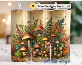 Mushroom Forest Tumbler Wrap 20 Oz Skinny Tumbler PNG Mushroom Tumbler ...