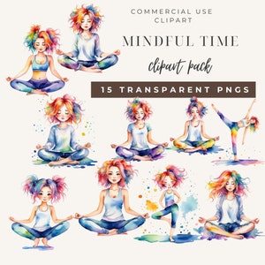 Illustratie aquarel meditatie | Meditatie clipartbundel | Vrouw mediteert, png PNGEgg | Meditatie en ontspanning, png PNGEgg| Commercieel gebruik