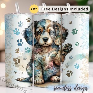 Watercolor Dog Tumbler Wrap - Cute Dog Mom Design - 20oz Skinny Tumbler PNG - Dog Lover Gift - Digital Download