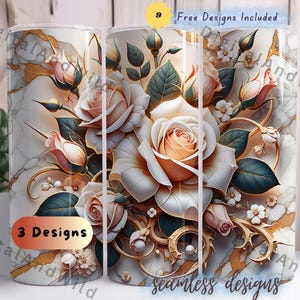 3D Roses Tumbler Wrap, 20 oz Skinny Tumbler Sublimation Design, Seamless Flowers Tumbler Wrap, Instant Download PNG Floral Design