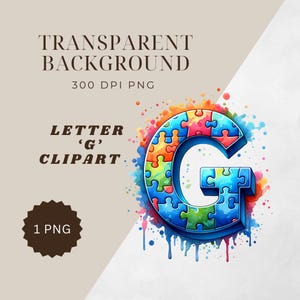 Puzzel letter 'G' clipart-digitale download | Autisme puzzelstukjes png | Puzzelstukjes clipart | Illustraties legpuzzels | Sublimatie