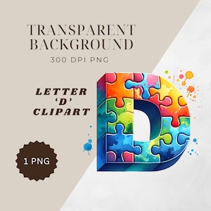Puzzle Letter 'D' Clipart - Imagen digital, PNG de alta calidad, Descarga digital instantánea de fondo transparente, Sublimación, Uso comercial