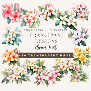 Watercolor Plumeria Clipart: Tropical Flower PNG Bundle (Digital Download)