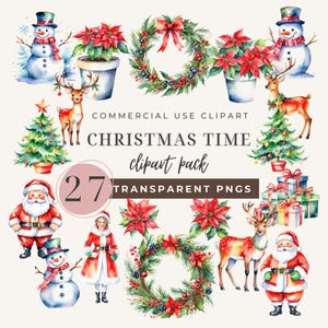 Christmas Clipart Bundle - Festive Clipart - Santa Claus PNG, Reindeer, Christmas Tree PNG, Commercial License Included - Digital Download