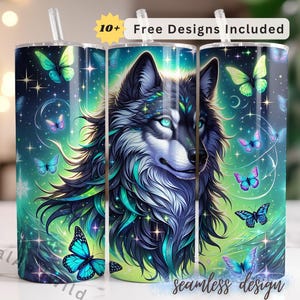 Wolf Tumbler Wrap - 20oz Skinny Tumbler Design - Digital Download PNG - Sublimation Art for Wolf Lovers - Instant Download