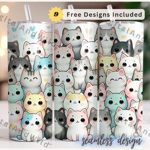 Niedliche Katzen Tumbler Wrap - 20 Unzen Skinny Tumbler Designs - Digital Download - Geschenk des Katzen-Liebhabers - Sofortiger digitaler Download
