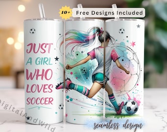 Girl Soccer Tumbler Wrap: 20 oz Skinny Sublimation Design (Digital Download)