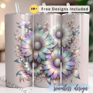 3D Flowers Tumbler Wrap - 20oz Skinny Tumbler Sublimation Design - Floral Tumbler PNG - Patel Flowers Design - Instant Download