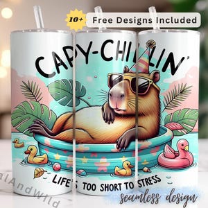 Capybara Tumbler Wrap - Cute Animal Design - 20oz Skinny Sublimation PNG - Digital Download for Crafting - Capy-Chillin'