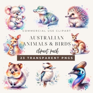 AU Tiere und Vögel Clipart Pack - 23 PNG-Dateien, sofortiger Download, Sublimationsdesigns, digitale Papiermodelle, Scrapbooking, kommerzielle Nutzung