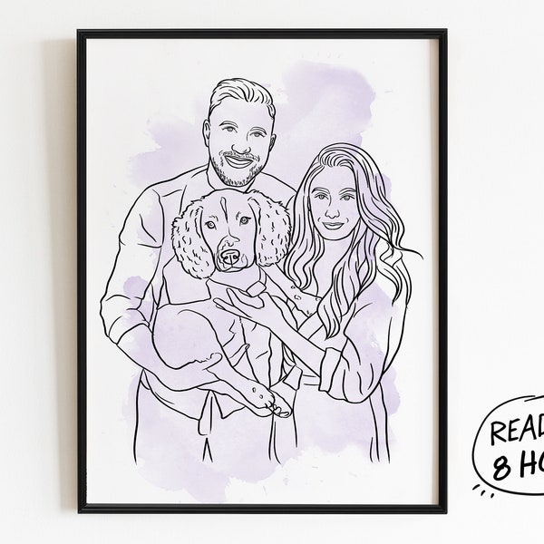 Personalized Drawing, Custom Line Drawing Portrait From Photo, Custom Couple Portrait, Family Gift, Wedding Anniversary, Gift For Him