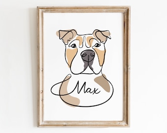 Custom Minimalist One Line Art, Personalized Line Art Pet Drawing, Custom Dog Portrait, Printable Pet Portrait, Dog Portrait, Dog Outline