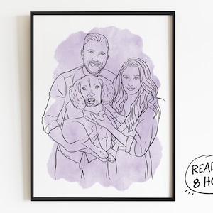 Personalized Drawing, Custom Line Drawing Portrait From Photo, Custom Couple Portrait, Family Gift, Wedding Anniversary, Gift For Him