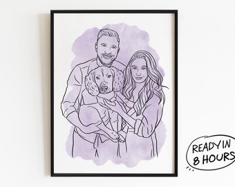 Dessin personnalisé, dessin au trait personnalisé à partir d'une photo, portrait de couple personnalisé, cadeau de famille, anniversaire de mariage, cadeau pour lui