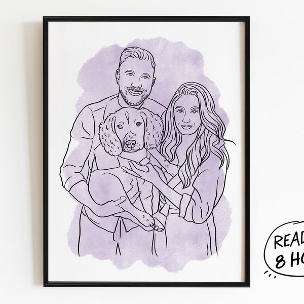 Dessin personnalisé, dessin au trait personnalisé à partir d'une photo, portrait de couple personnalisé, cadeau de famille, anniversaire de mariage, cadeau pour lui