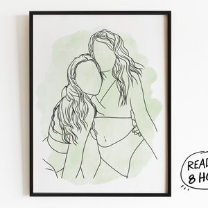Custom Best Friends Portrait Painting, Custom Portrait from Photo, Friendship Line Drawing Gift, Friend Line Art, DIGITAL FILE ONLY