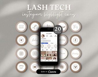 20 Lash Highlight Covers for Instagram, INSTANT DOWNLOAD| Story Highlight Covers | Eyelash Business | Branding Kit | Lash Tech Highlights