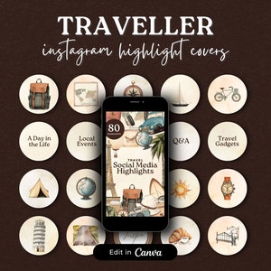 Travel Canva Highlight Covers, INSTANT DOWNLOAD, IG Highlight Covers for Travel, Travel Blogger, Travel Lifestyle, Instagram Travel Neutral