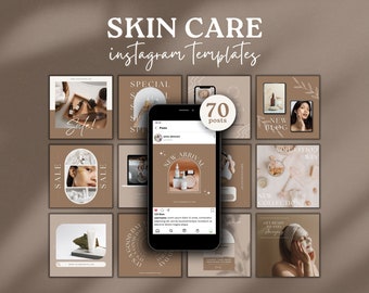 70 Skincare Instagram Templates, INSTANT DOWNLOAD, Skincare Posts for Skincare Shops, Luxury Skincare Templates Social Media Kit -Brown BTN1