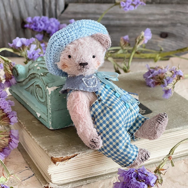 Artist Stuffed Teddy Bear - Mini OOAK 9 cm Teddy Bear Plushie - Miniature & One of a Kind - Unique Gift for Collectors - Handmade Small Bear