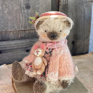 Unique Artist Teddy Bear - OOAK Miniature Collectible Stuffed Animals Plushie Toy - Handcrafted Custom Bear Girl
