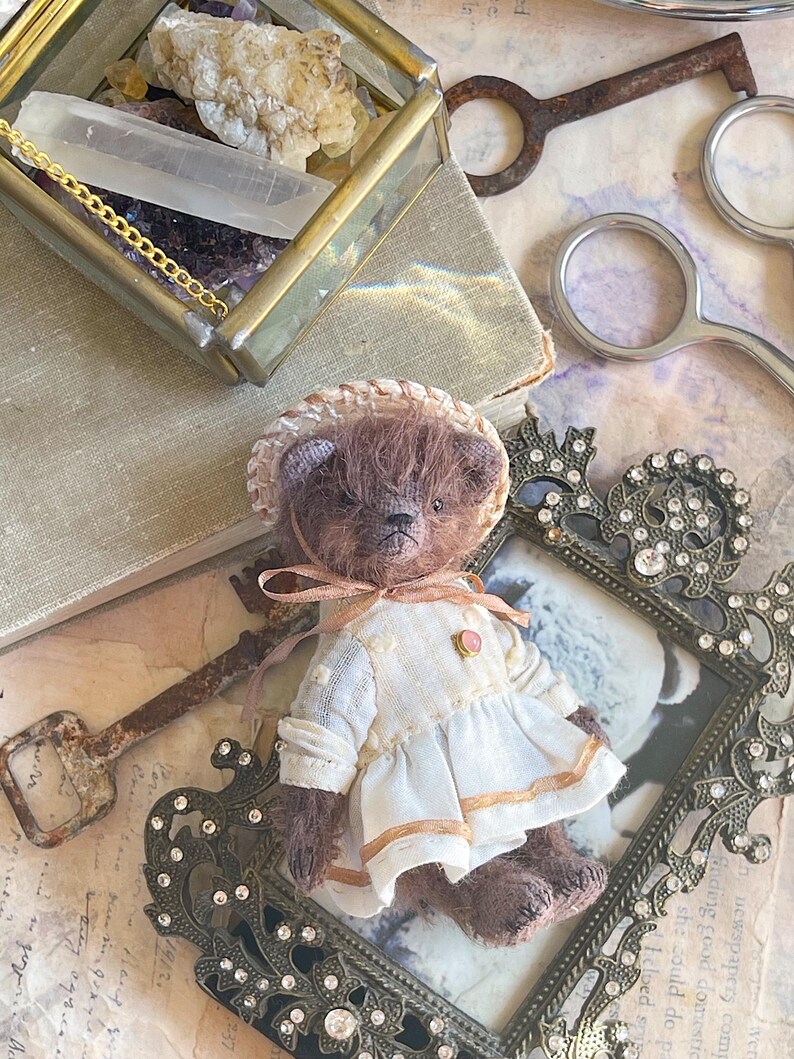 OOAK Handmade Mihair Teddy Bear Miniature Figurine for Collectors
