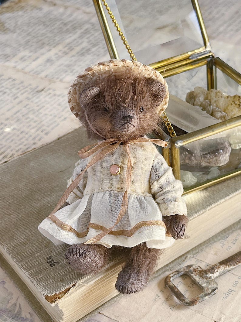 OOAK Handmade Mihair Teddy Bear Miniature Figurine for Collectors