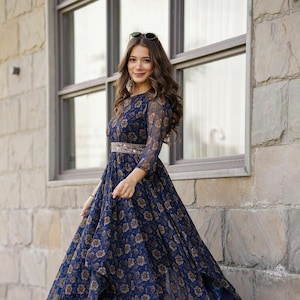 Navy blue long frocks discount