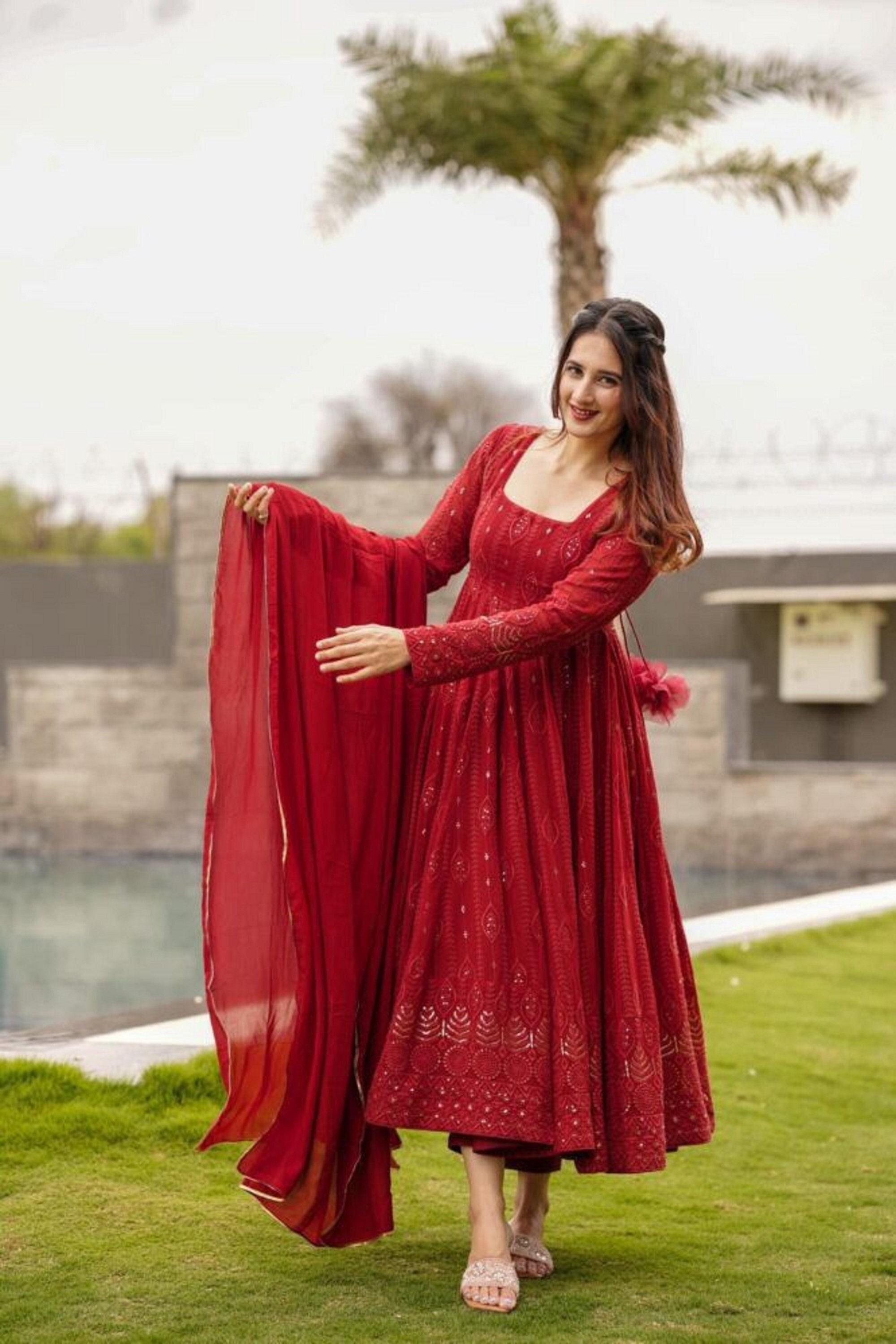 Appealing Red Color Gerogette Readymade Gown For Girls Wear at Rs 1999.00 |  Umarwada | Surat| ID: 2851321645962