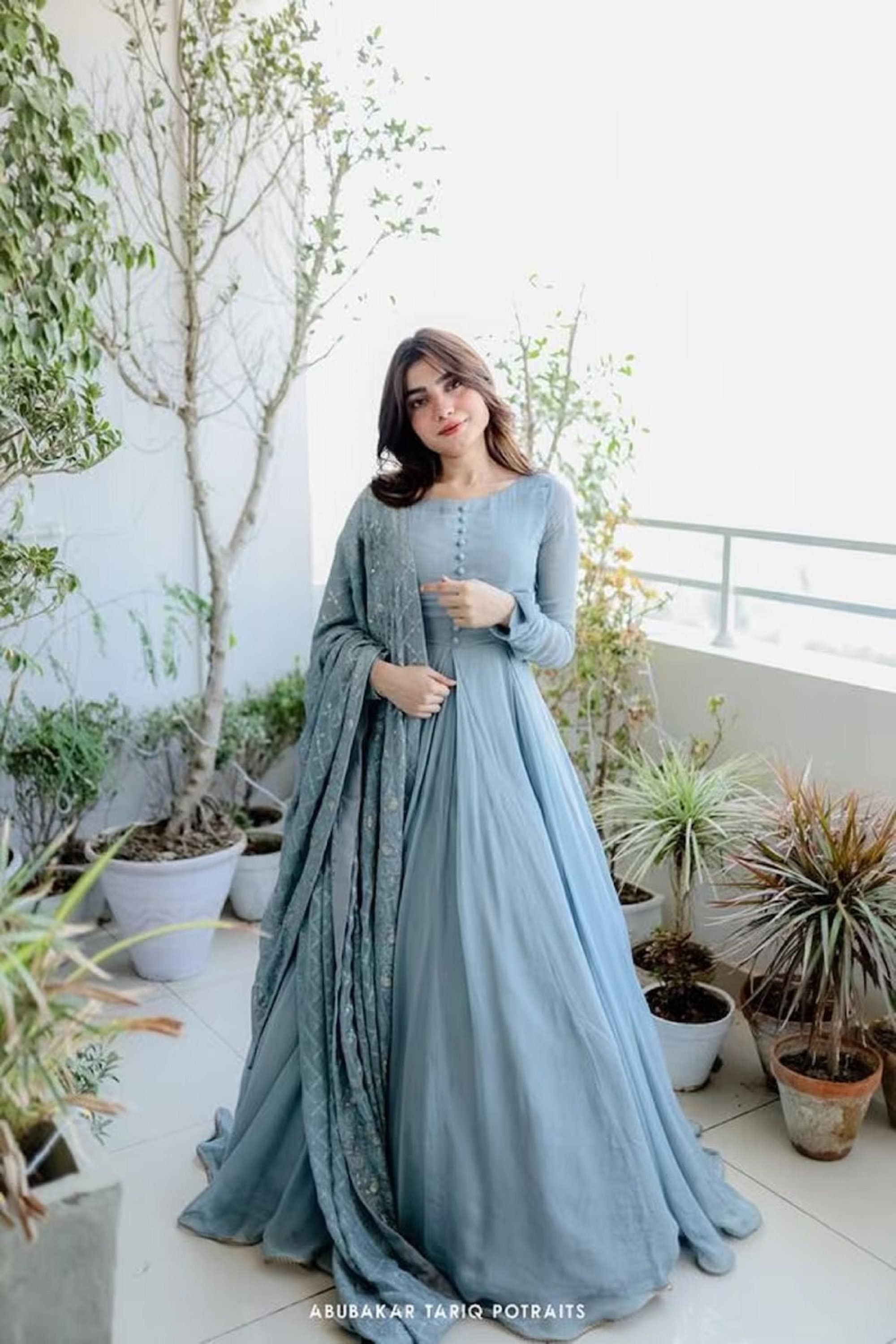 Aqua Blue Gown & Dupatta set