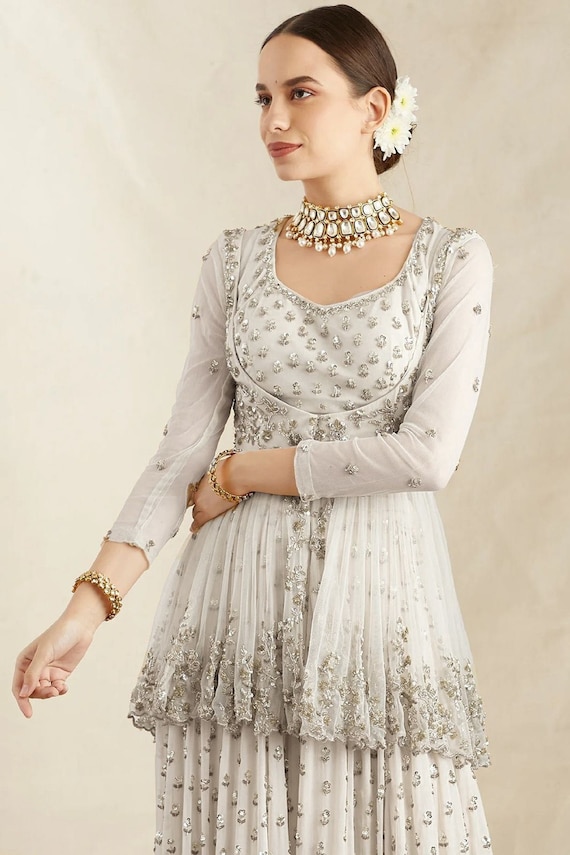 georgette sequence cording kurti with sharara