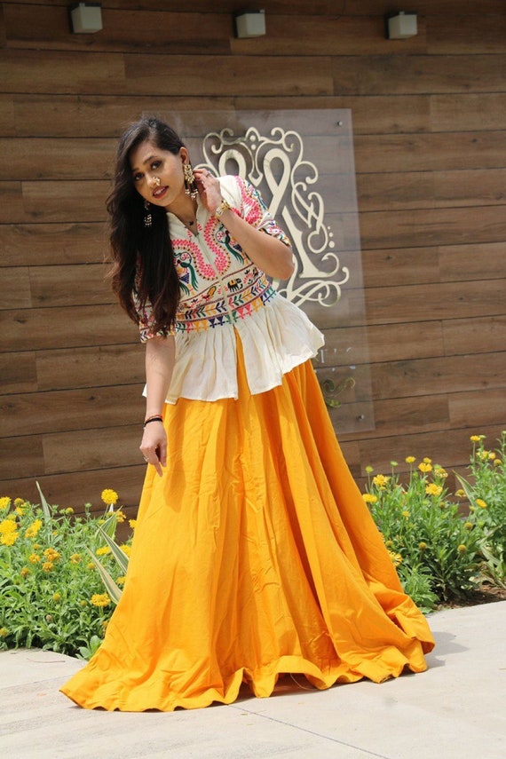 Zinnia Yellow Can Can Skirt and Crop Top #half #skirt #and #crop #top # indian #halfskirtandcroptopi… | Long skirt top designs, Long dress design,  Long skirt outfits