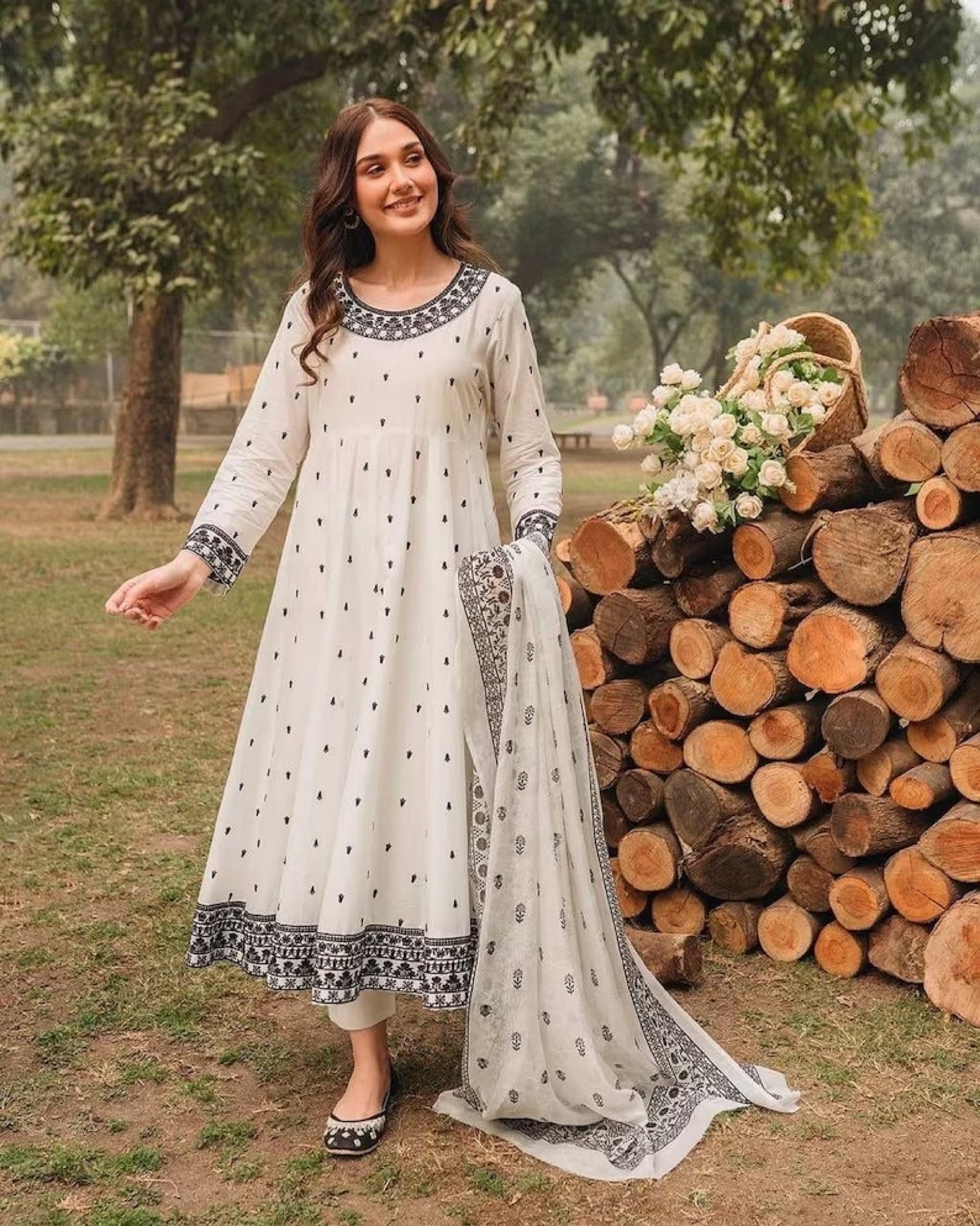White cotton top frock suit