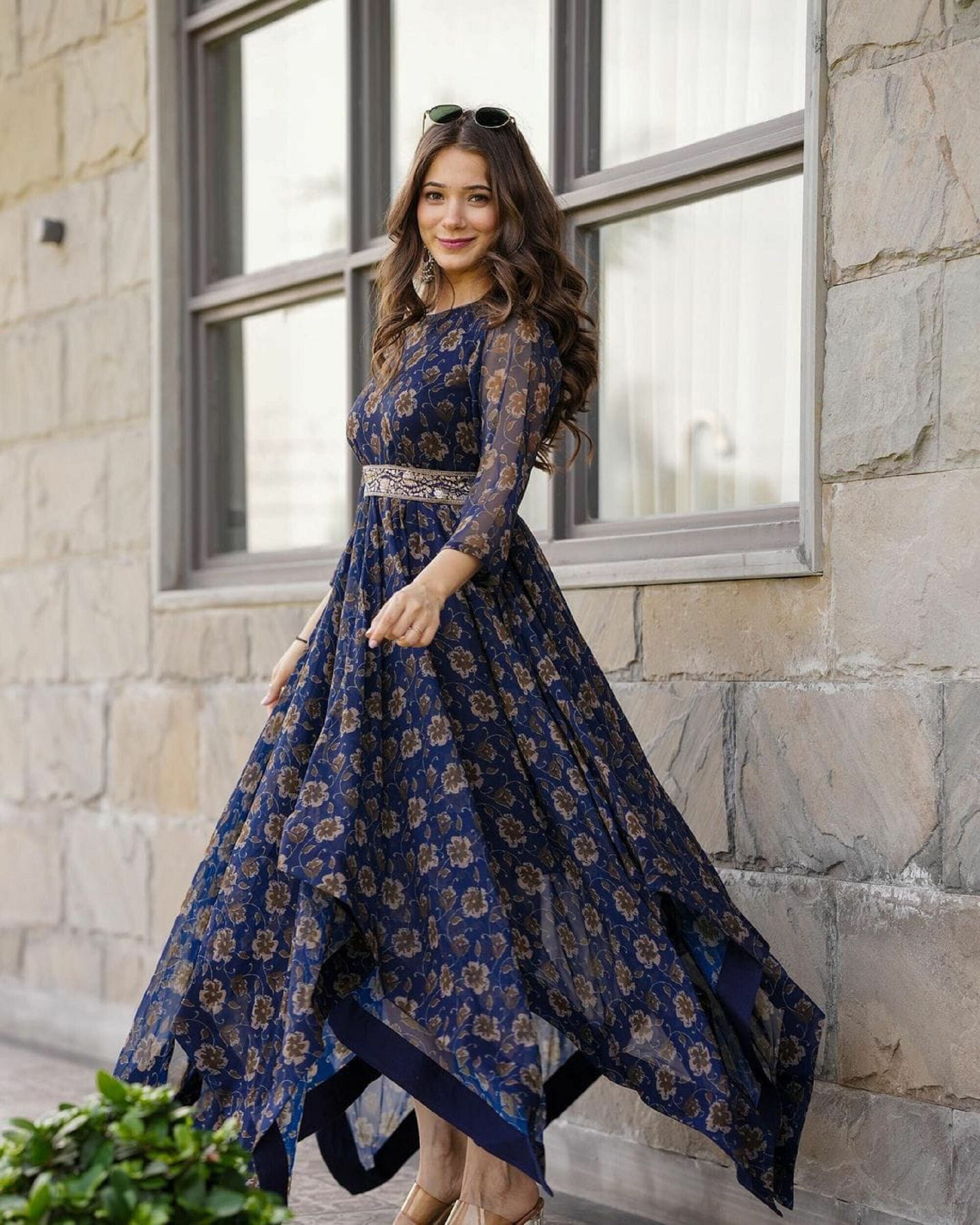 Dark blue long frock shop