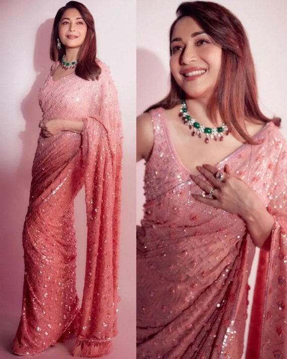 Shop Peach Sequin Saree For Farewell Party | Saree designs, Party wear  sarees, Clothes for women
