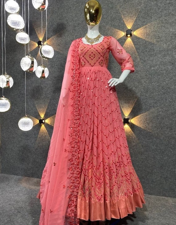 Pink Color Party Wear Semi-Stitched Gown With Dupatta :: MY SHOPPY LADIES  WEAR