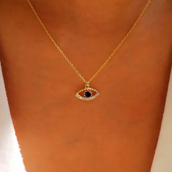 Collier pendentif oeil bohème en or turc | Collier à pendentif hippie en or oeil bleu | Collier minimaliste turc à pendentif oeil bleu en or